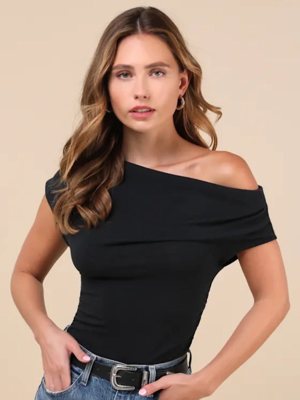 Lulus Expert Poise Black Ruched One-Shoulder Top